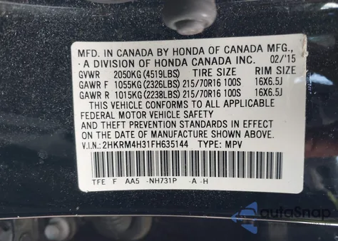 2015 Honda Cr-V Lx from USA, damaged, VIN 2HKRM4H31FH635144